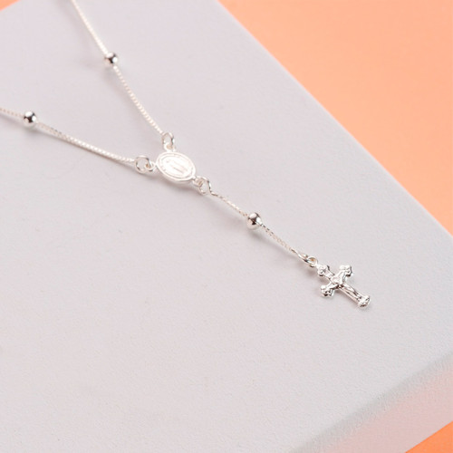 Colar Prata Terço NSra. das Graças 45cm