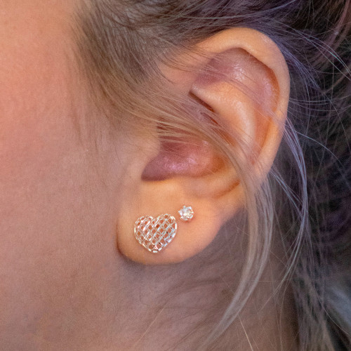 Brinco de Prata Coração Trama 10x11mm