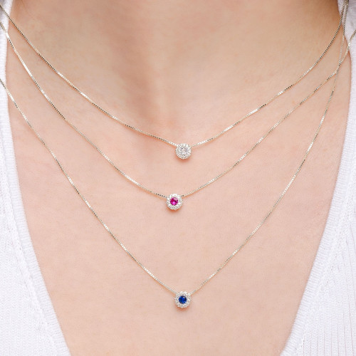 Colar de Prata Ponto de Luz Azul com Zircônia Azul e Branca