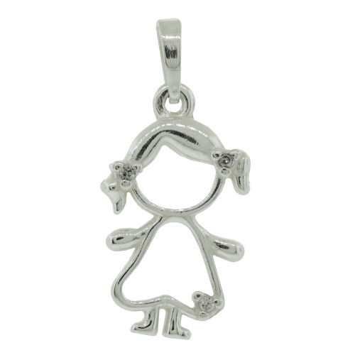 Pingente de Prata Menina de vestido 18x10mm