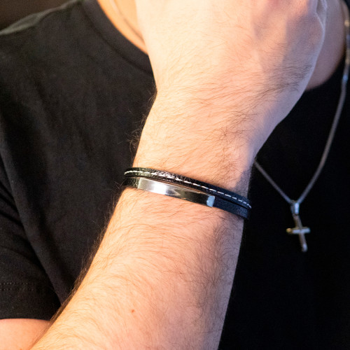 Pulseira de Aço com Corino Saturno 6.6mm 21cm