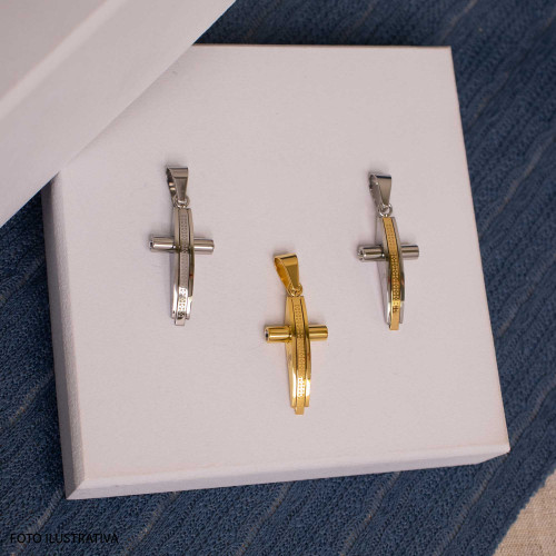 Pingente de Aço Cruz IPG Trabalhada 30x15mm