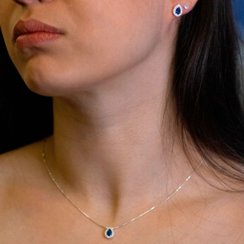 Pingente de Prata Gota Zircônia Azul 10x7mm