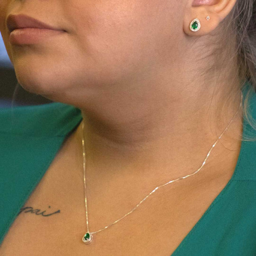 Pingente de Prata Gota verde com Zircônia 10x7mm