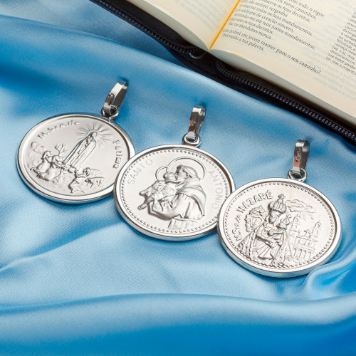 Pingente Aço Santo Antônio Redondo 50mm