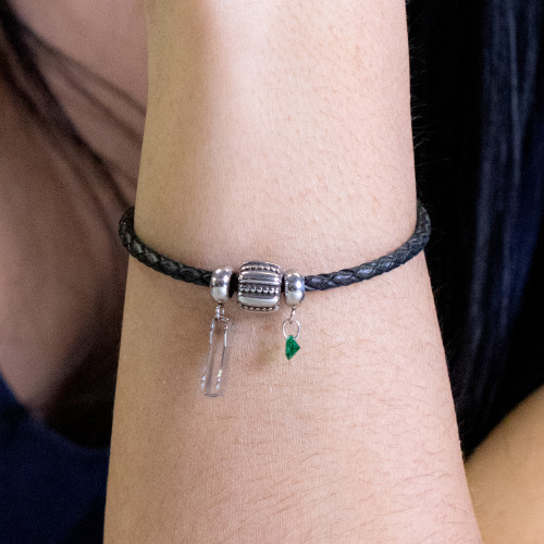 Pulseira Berloque de Aço e Corino Osso Coleção Steel Dreams