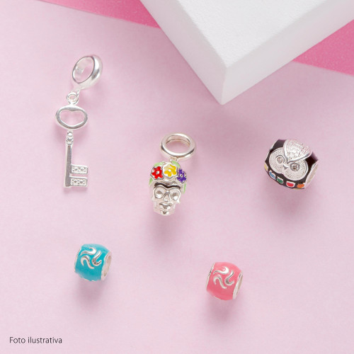 Pingente Prata Link Coruja Tubo com Resina c/ Zircônia