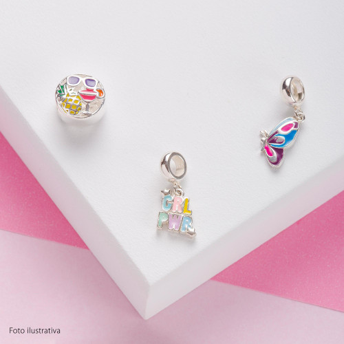 Pingente Prata Link GRL PWR – Girl Power com Resina Colors