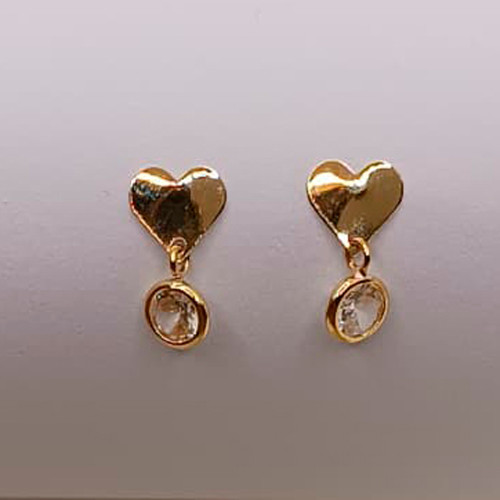Brinco de Ouro 18k Coração Zircônia Tarraxa Baby