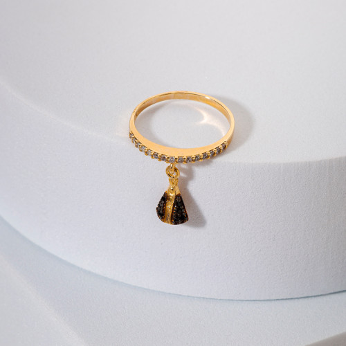 Anel Prata c/ Ouro 18K Meia Aliança c/ Zircônias Nsa. Apar.