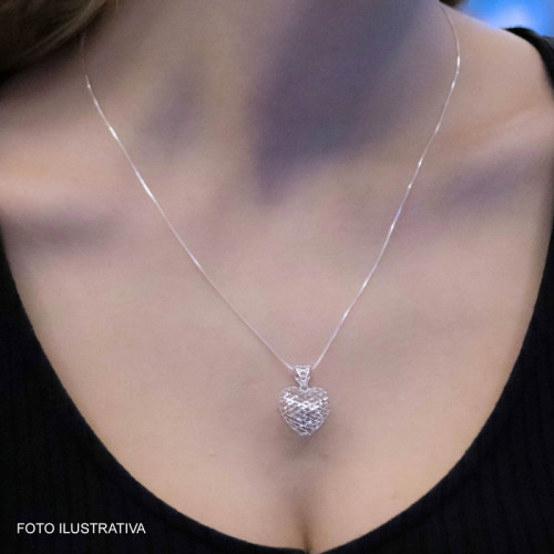Colar de Prata Coração Loving Filigrana 10x35mm 45cm