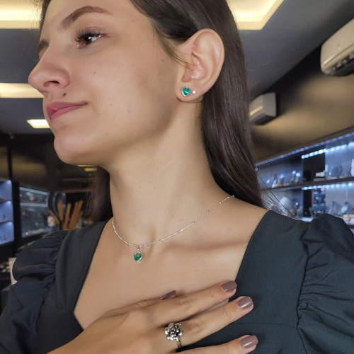 Colar de Prata Loving Zircônia Esmeralda 40cm