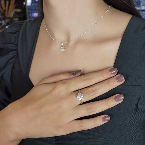 Anel de Prata Buquê Zircônias Brancas 4mm