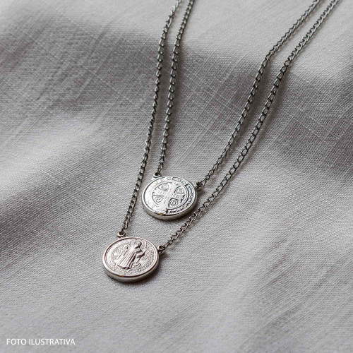 Escapulário Aço São Bento em Pé Redondo 16mm 60cm