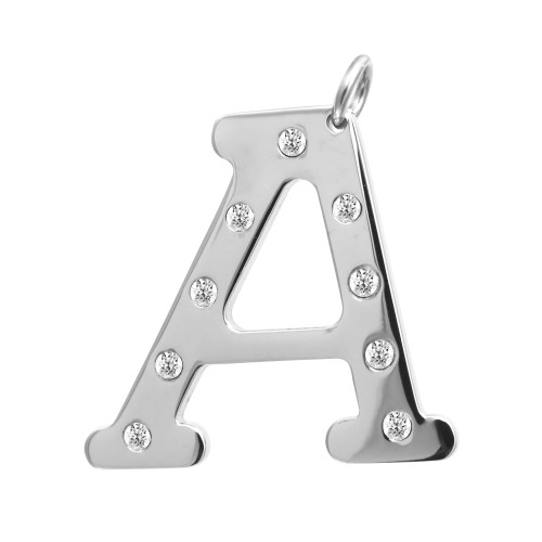 Pingente Aço Letra A com Zircônia 32x30mm