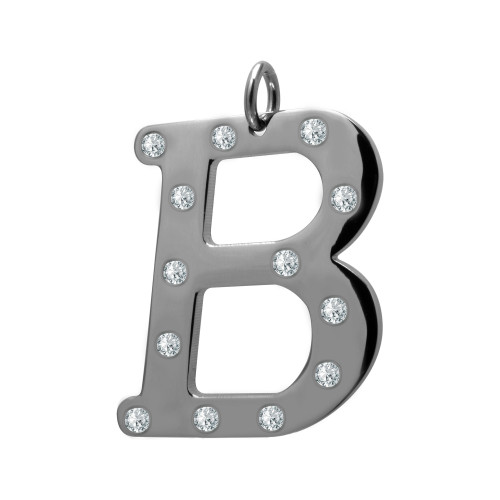 Pingente Aço Letra B com Zircônia