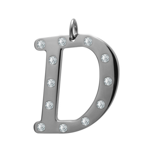 Pingente Aço Letra D com Zircônia