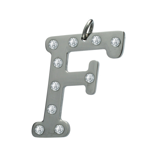 Pingente Aço Letra F com Zircônia