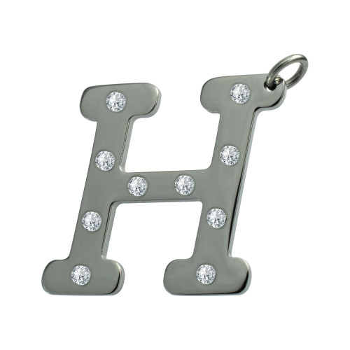 Pingente Aço Letra H com Zircônia