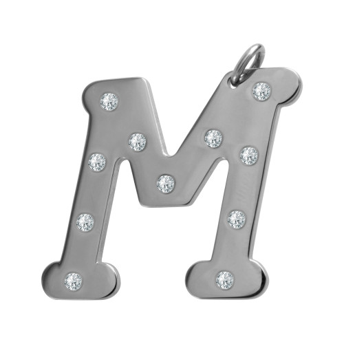 Pingente Aço Letra M com Zircônia