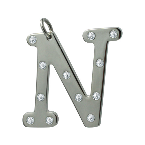 Pingente Aço Letra N com Zircônia