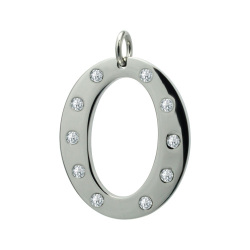 Pingente Aço Letra O com Zircônia