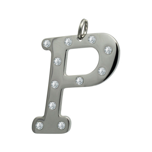 Pingente Aço Letra P com Zircônia