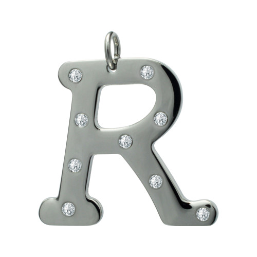 Pingente Aço Letra R com Zircônia