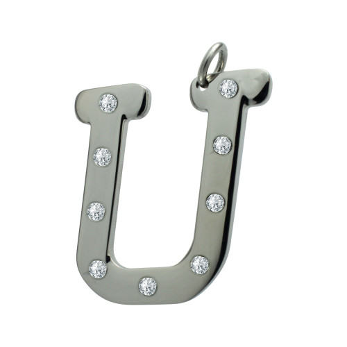 Pingente Aço Letra U com Zircônia