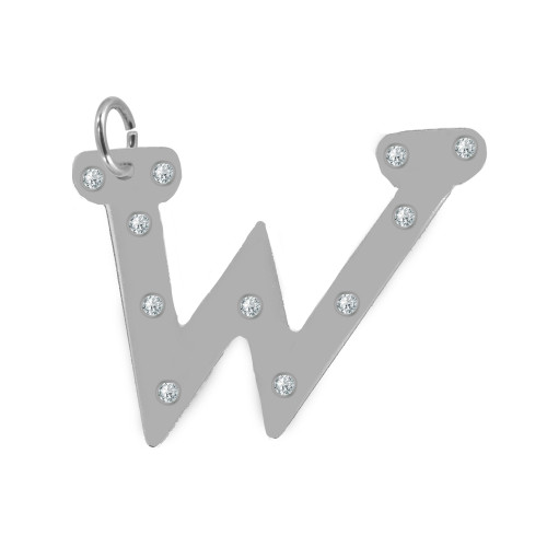 Pingente Aço Letra W com Zircônia