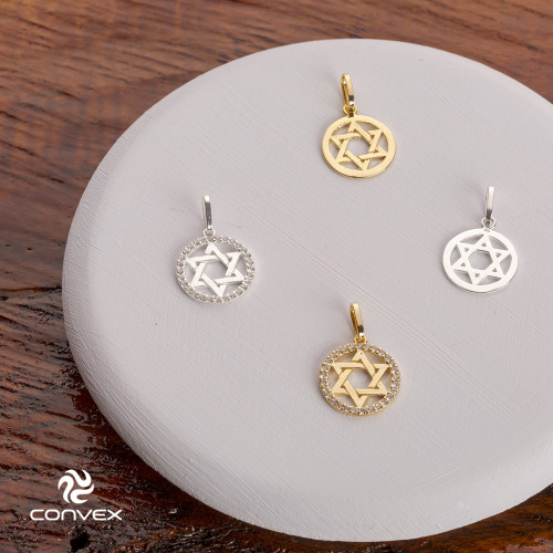 Pingente de Prata Estrela de Davi Prata Revestida em ouro 18k  23mm