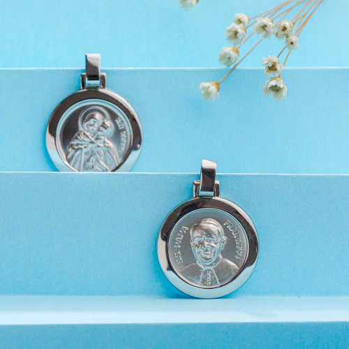 Pingente Aço Papa Francisco e São Francisco de Assis