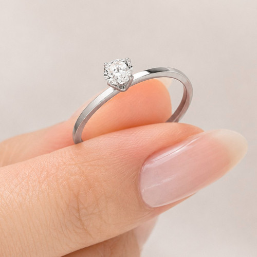Anel de Aço Solitário Zircônia 4mm