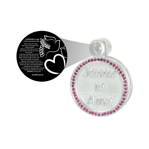 Pingente Prata Neo Crystal Jesus Te Ama com Zircônia