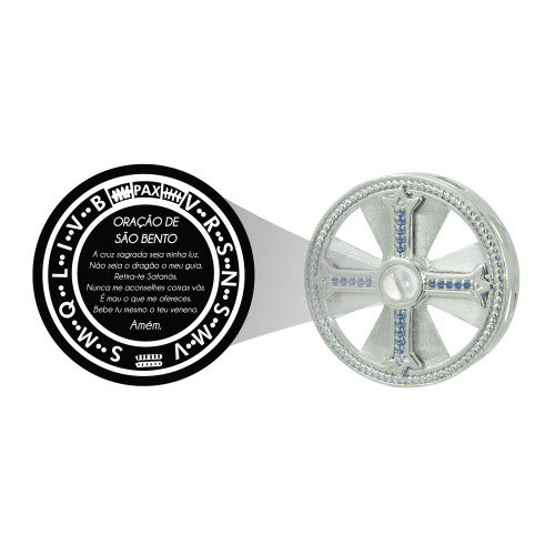 Pingente Prata Neo Crystal Cruz São Bento Zircônias Azuis