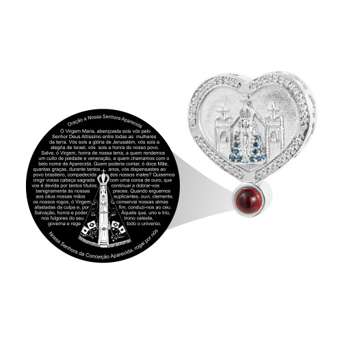Pingente Prata c/ Ródio Neo Crystal Coração NSra. Aparecida