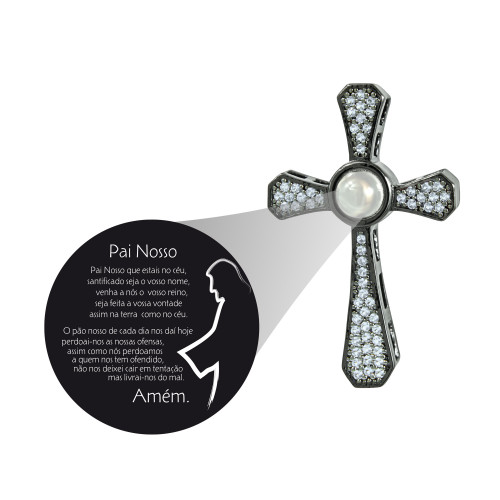 Pingente Prata c/ Ródio Negro Neo Crystal Cruz com Zircônias
