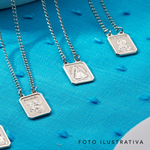 Escapulário Aço São Jorge e São Miguel 14x11mm 60cm