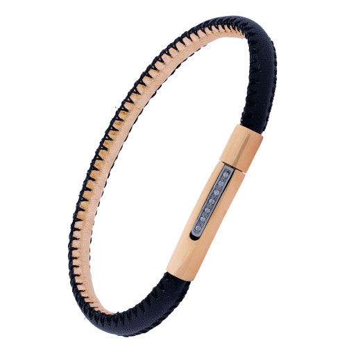 Pulseira de Aço Black e Rosé Fecho com Zircônia 18cm