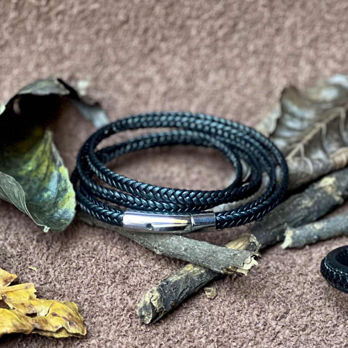 Pulseira de Aço Duo Couro black 5mm Ajustável