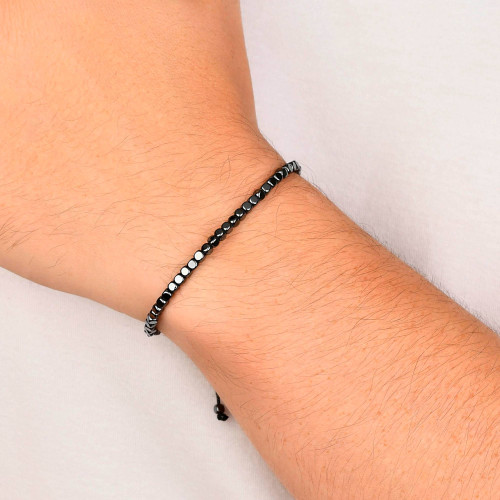 Pulseira de Aço Equlíbrio Pedras hematita 21cm ajustável