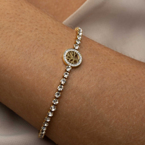 Pulseira de Aço Riviera Árvore da Vida IPG 15cm + 4cm Extensor