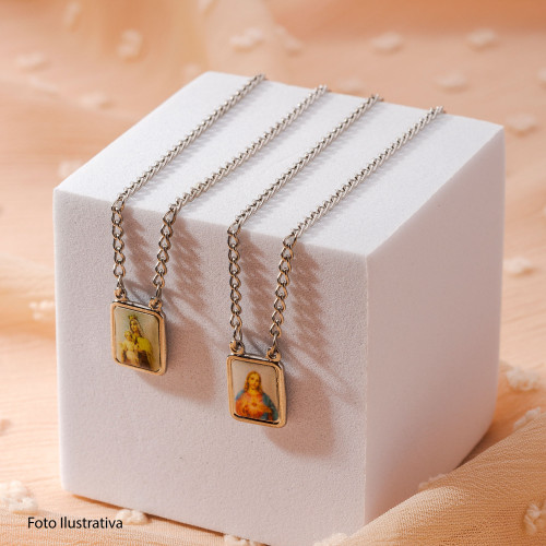 Escapulário Aço NSra. Carmo e S.C. Jesus com Resina