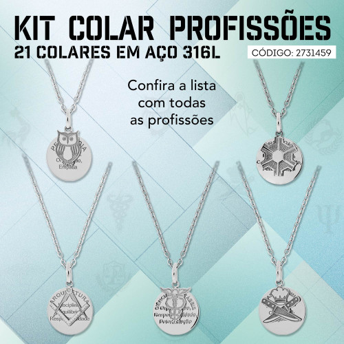 Kit Colar de Aço com 21 Profissões