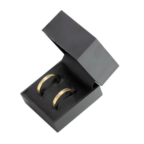 Par de Alianças de Aço Glow Gold IPG Brinde Porta-Joias