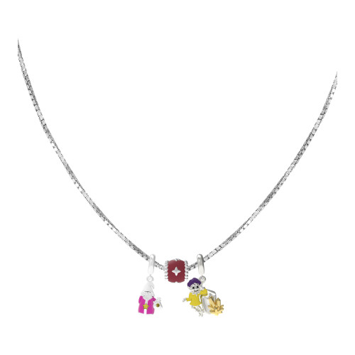 Colar do Signo de Capricórnio Veneziana com Berloques de Prata e Resina.