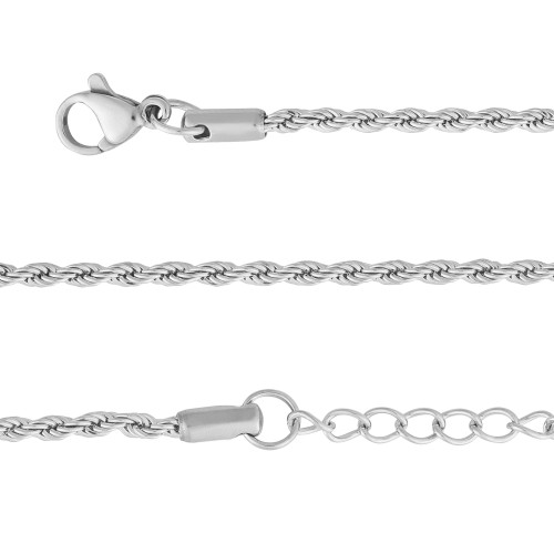 Pulseira de Aço Corda 2mm 16cm extensor 5cm