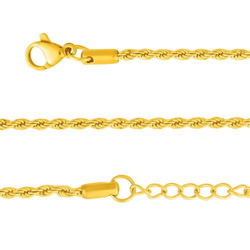 Pulseira de Aço Corda 2mm 16cm Extensor 5cm Gold IPG