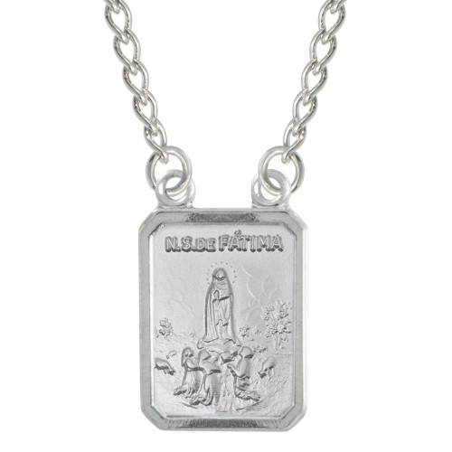 Escapulário de Aço Nossa Sra de Fátima e Sagrado C de Jesus 60cm 14x11mm