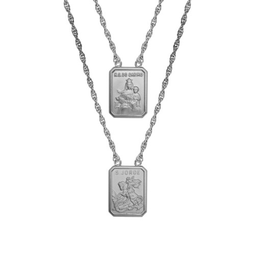 Escapulário de Aço NSra. do Carmo e São Jorge 22x17mm 60cm